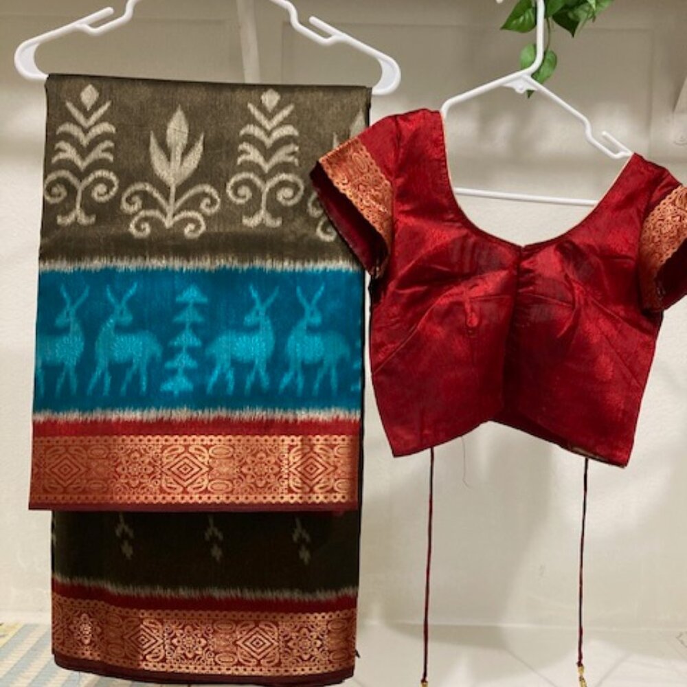 Silk/cotton sari with fancy blouse